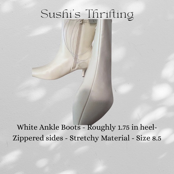 White Ankle Boots with Pointed Toe and Zipper Size 8.5 - Picture 3 of 5